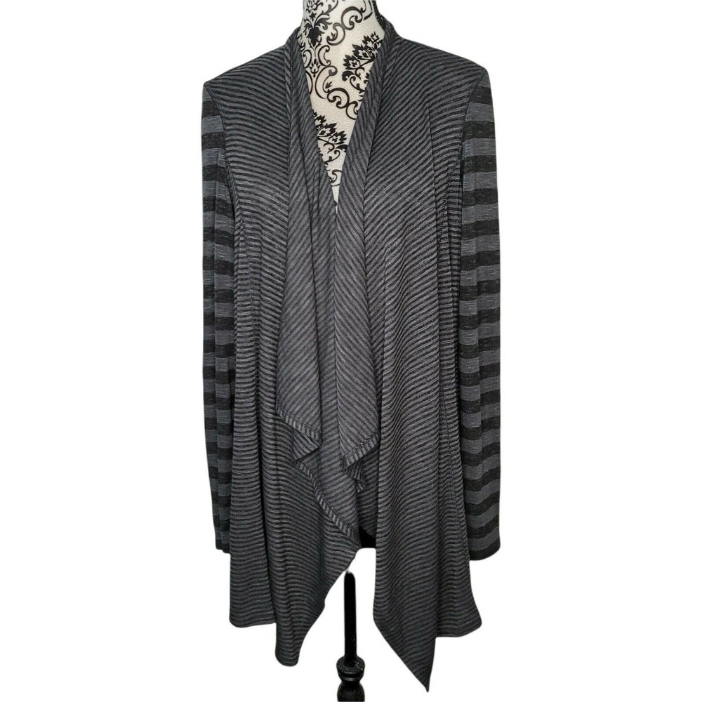 LOGO By Lori Goldstein Striped Draped Cardigan Sweater S
